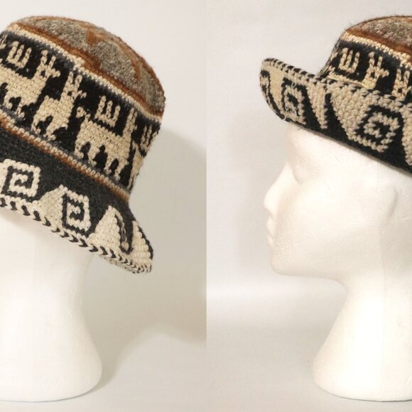 Bucket Hat Peruvian Crochet Roll-Up Hat Thick Knit‎ Alpaca & Sheep Wool Small - Picture 4 of 7